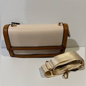 NWT Elegant 2 Tone Cream and Brown Vegan Leather Women's Crossbody Bag